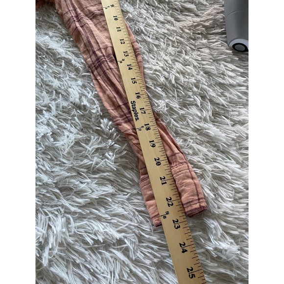 Free People 100% Linen No Limits Peach Plaid Button Down Shirt oversized Small - Picture 12 of 12
